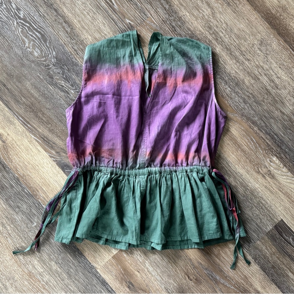 Raquel Allegra Daydream Top Size S Sleeveless Fantasy Tiger Tie Dye Green Purple - Picture 2 of 16